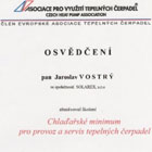 Certifikát o absolvování školení Chlaďařské minimum pro provoz a servis tepelných čerpadel
